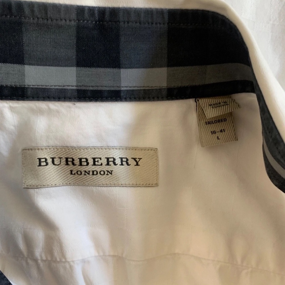 BURBERRY LONDON Mens Dressy Shirt White Button Down Nova Check Long Sleeve Sz L - Picture 14 of 16